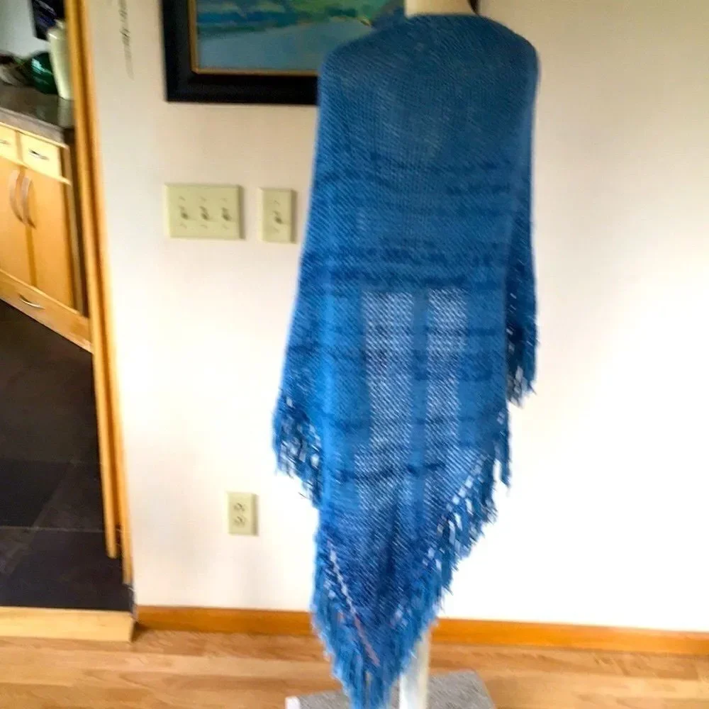 HAND CRAFTED Chunky Scarf Shawl fringe denim wool cotton mohair cashmere silk